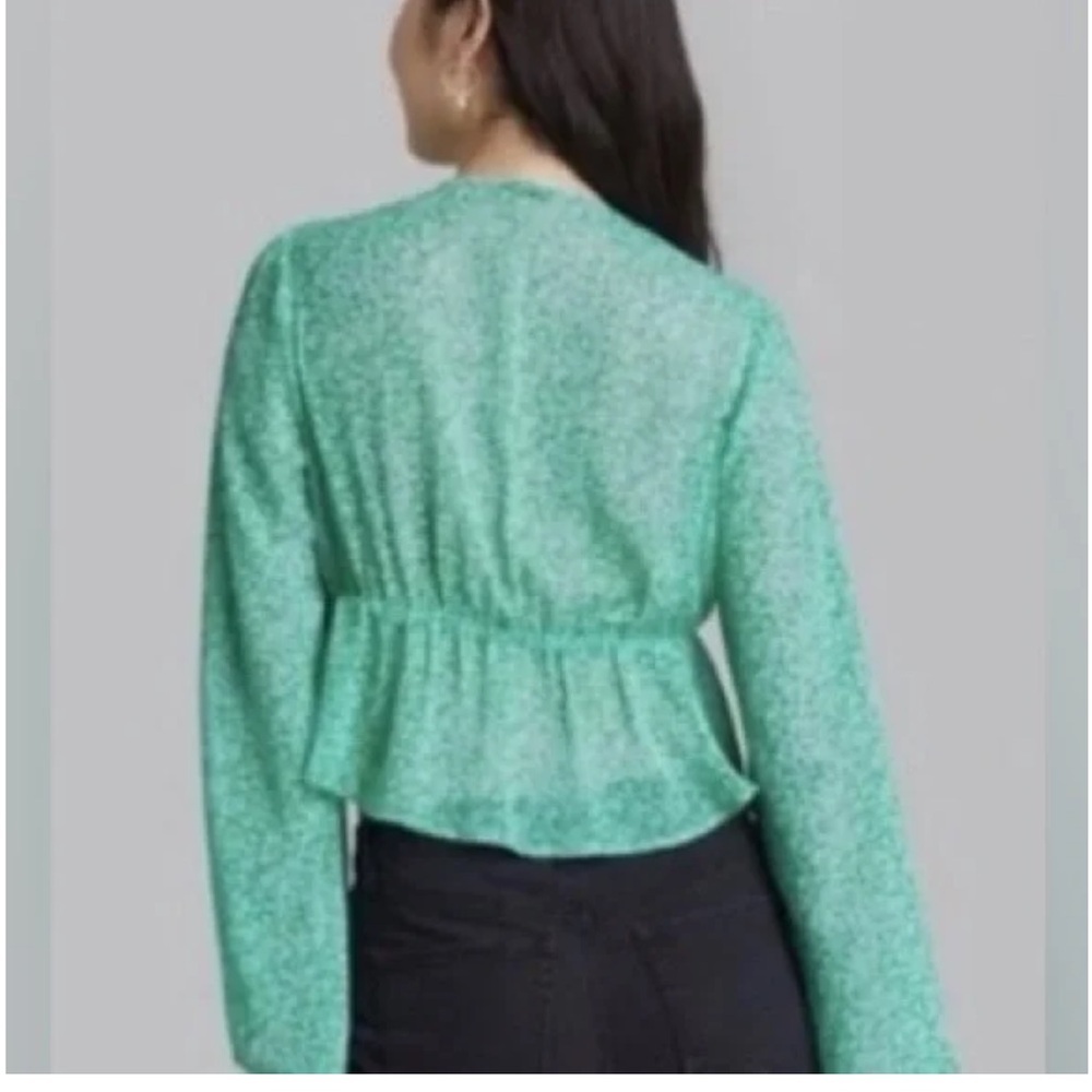 Target - Wild Fable Floral Tie Front Bell Sleeve Blouse, Green/Blue - Picture 3 of 5